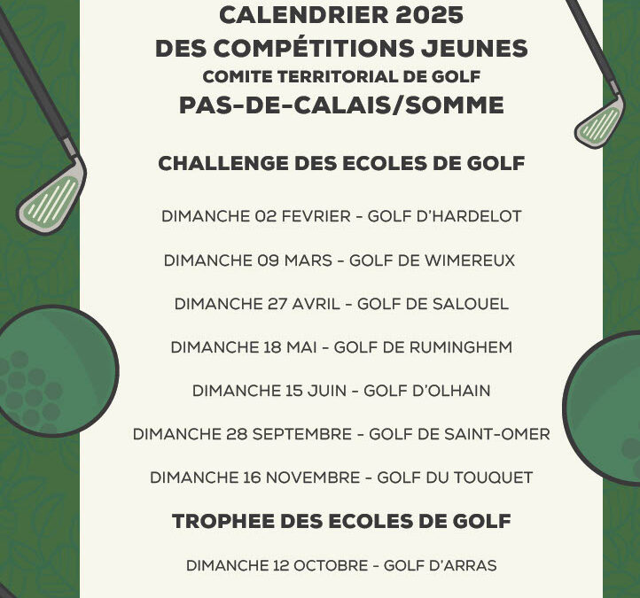 Calendrier 2025 Challenge Ecoles De Golf Pas de Calais/Somme