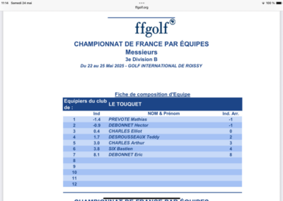 CHAMPIONNAT DE FRANCE PAR EQUIPES MESSIEURS 3ème Division B: nos équipiers très déçus de “redescendre”